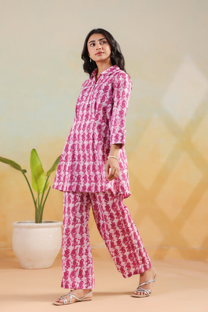 Pink Handblock Traditional Inspired Printed Cotton Co-ord Set