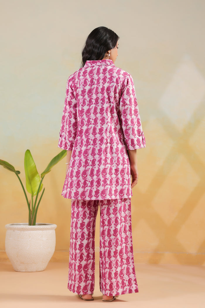 Pink Handblock Traditional Inspired Printed Cotton Co-ord Set