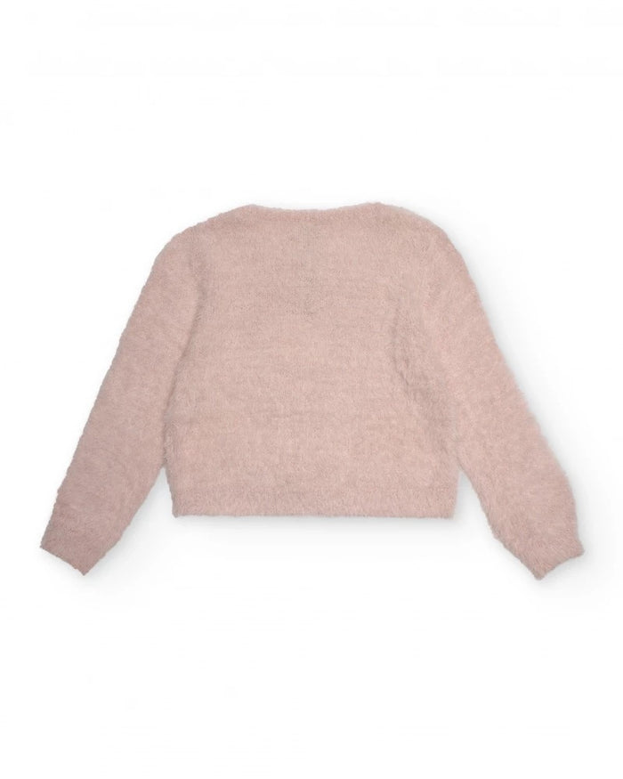 Pink knitted cardigan for girls with decorative bows