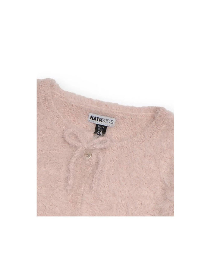 Pink knitted cardigan for girls with decorative bows