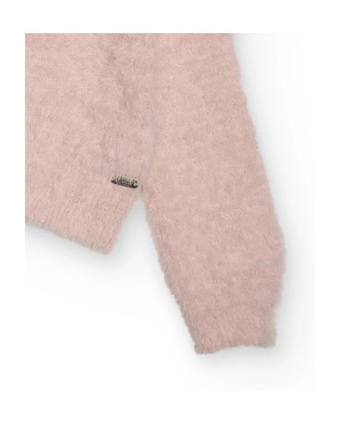 Pink knitted cardigan for girls with decorative bows