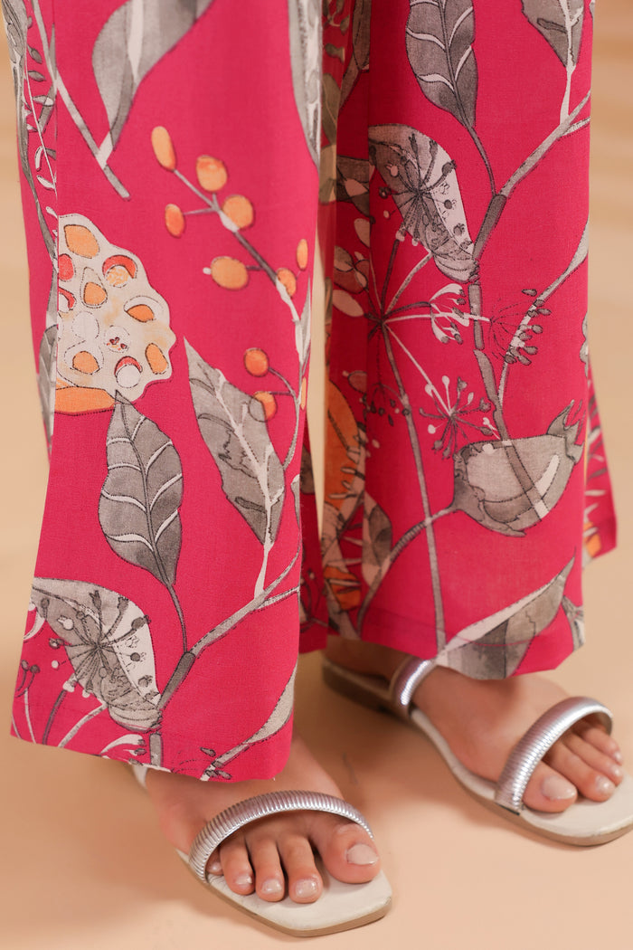 Pink Tropical Leaf Printed Cotton Flex Regular Fit Co-ord Set
