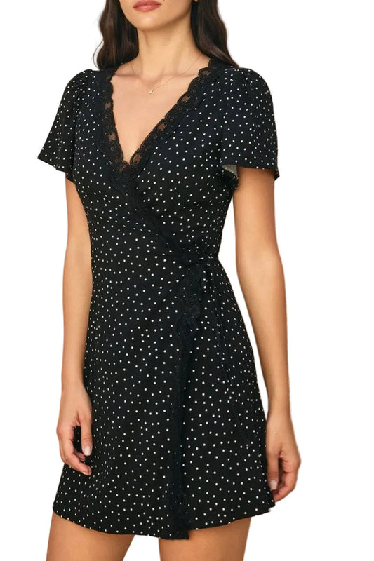 Polka Dot Tie Waist Mini Wrap Dress