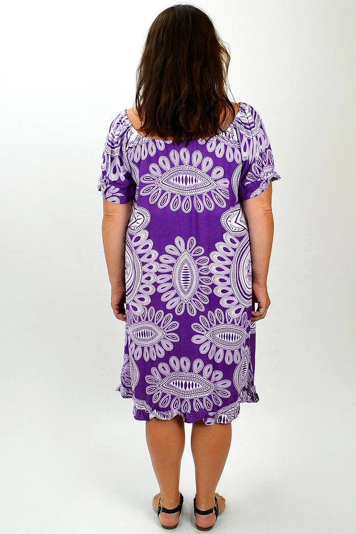 Misha purple and white patterned tunic with long sleeves, stylish and comfortable for casual wear.