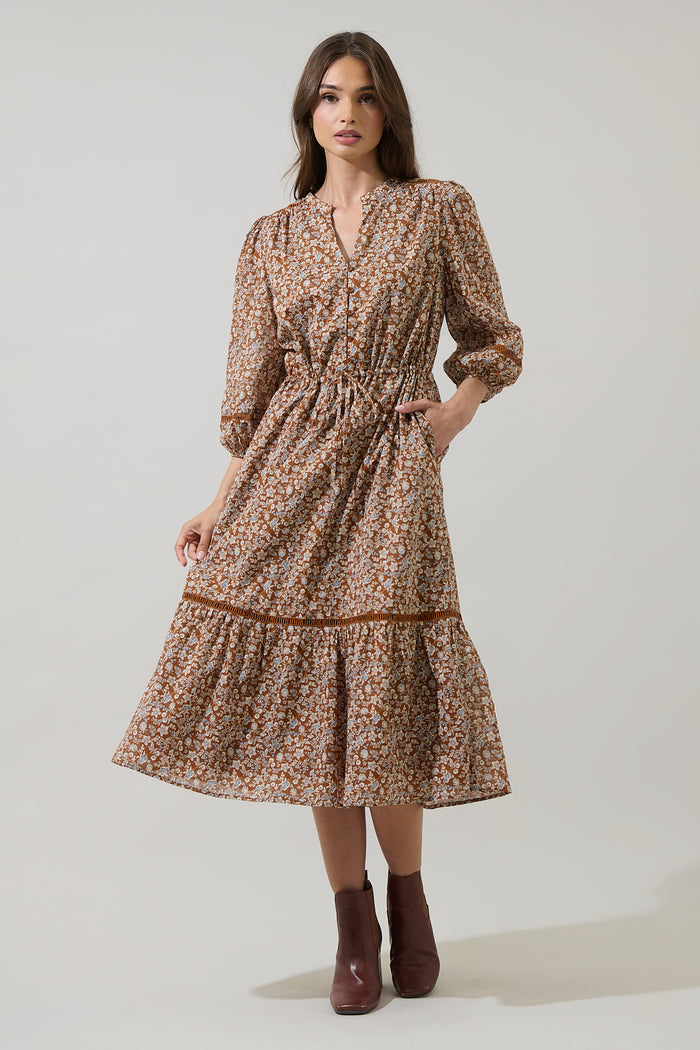 Ramsey Ditsy Harmy Drawstring Midi Dress