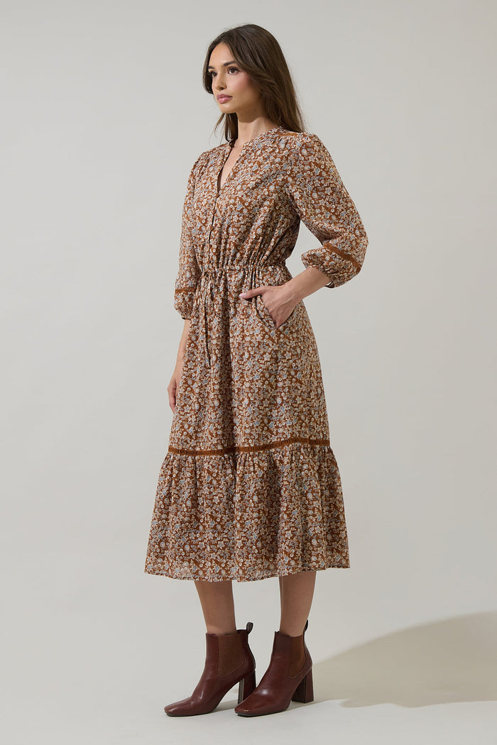 Ramsey Ditsy Harmy Drawstring Midi Dress