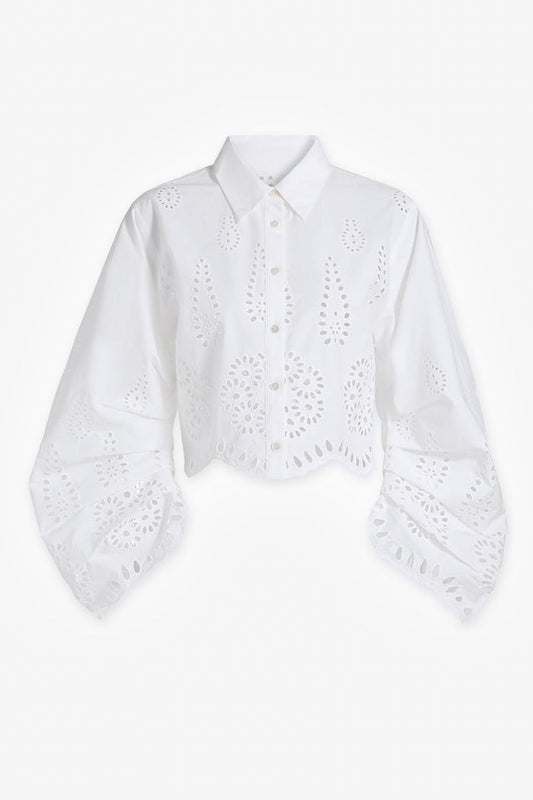HEVRON Raquel Top White Eyelet Cotton Shirt, product front view