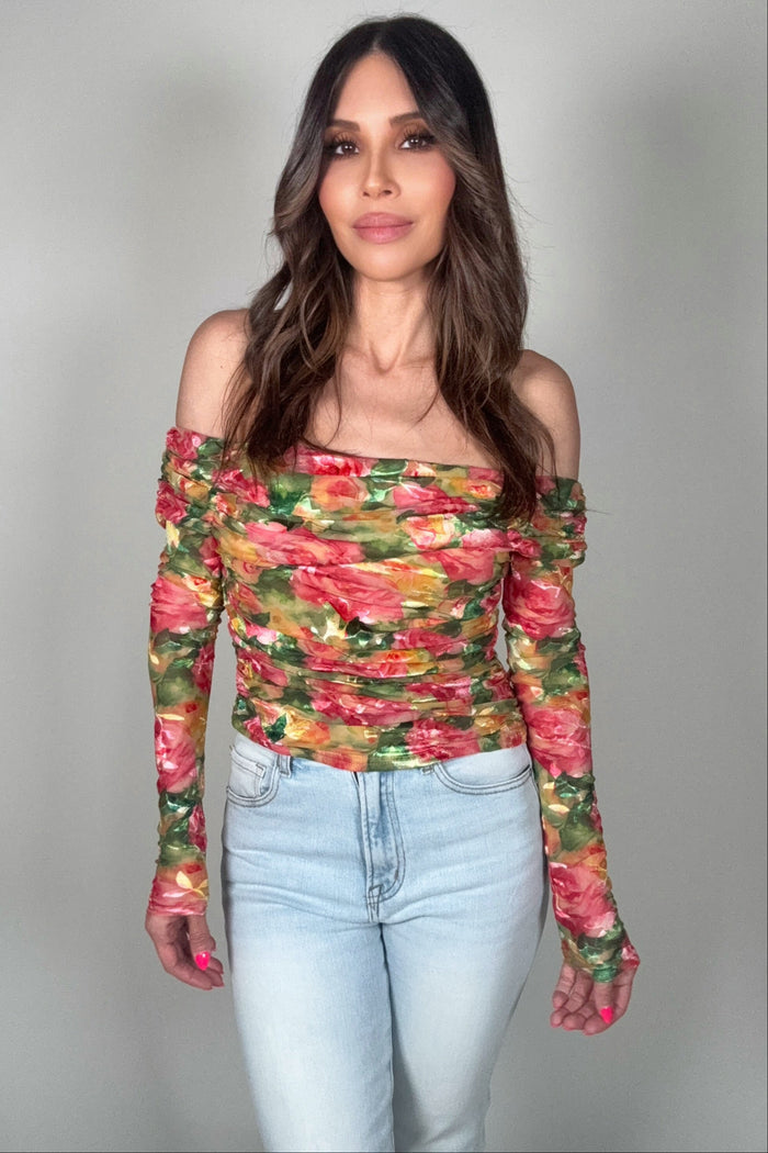 Style the Romantic Rose Floral Long Sleeve Top exclusively at Born To Glam