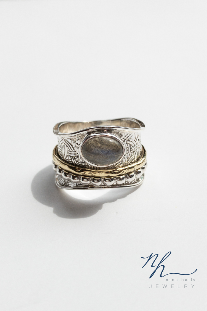Sabrina labradorite spinner ring with logo