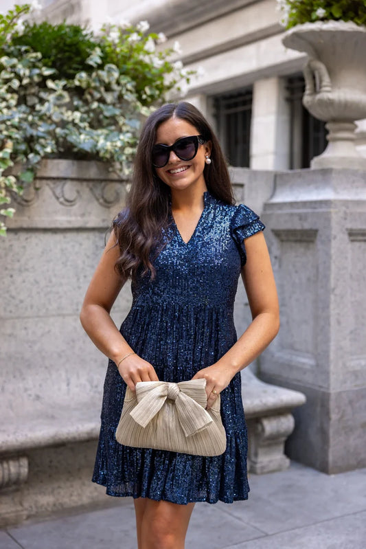Sail to Sable Charlotte Short Sleeve Sequin Dress - Navy