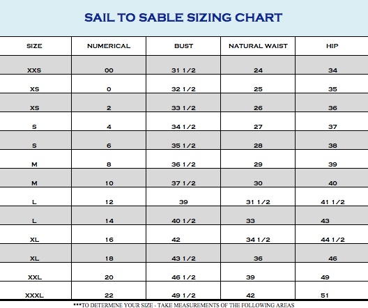 Sail to Sable Size Chart