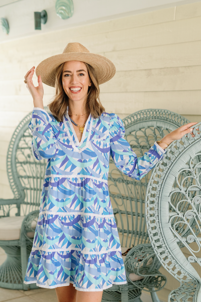 Front view of the Sail To Sable Penelope Long Sleeve Flare Dress