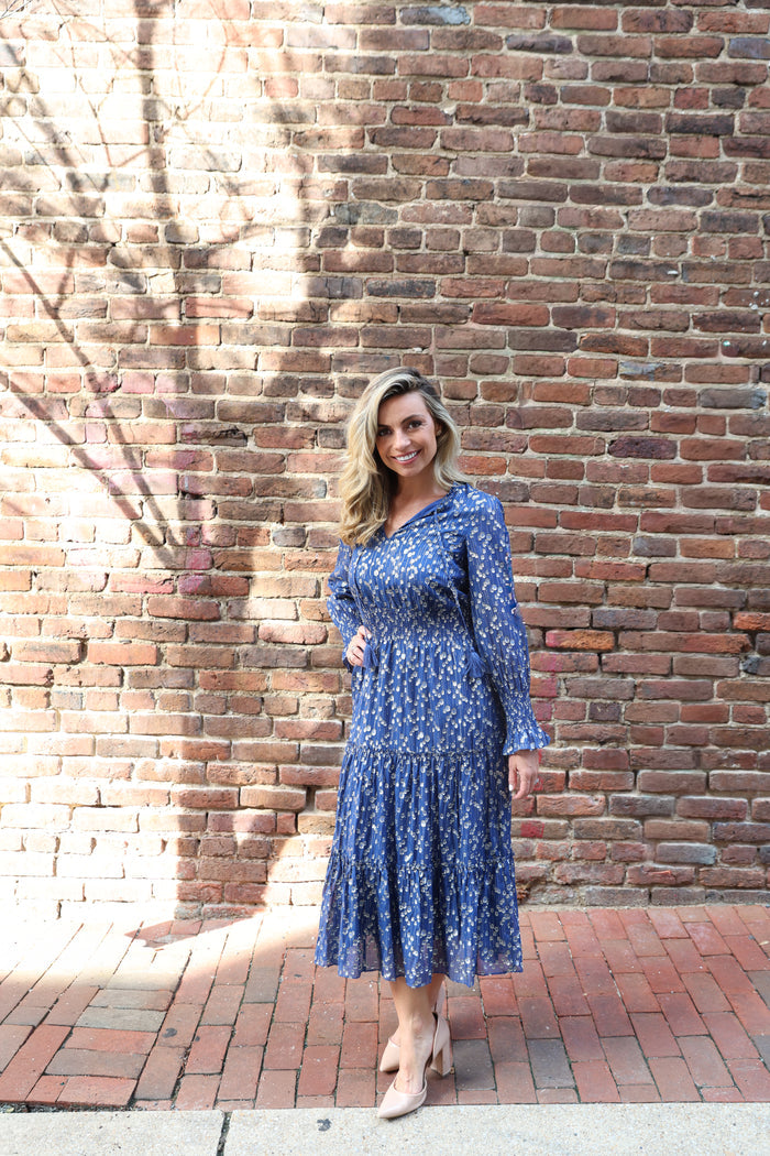 Sail To Sable x The Lucky Knot Middleton Midi Dress - Navy Peony