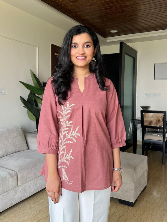 Saisha Embroidered Short Top- Blush Pink