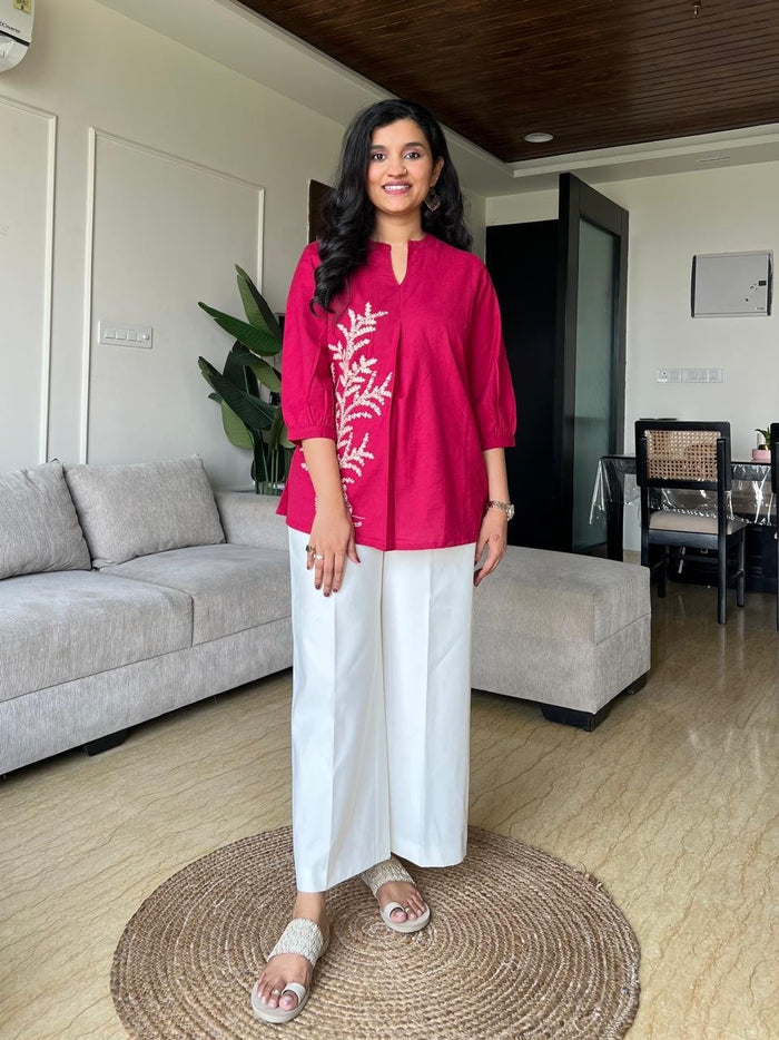 Saisha Embroidered Short Top- Pink