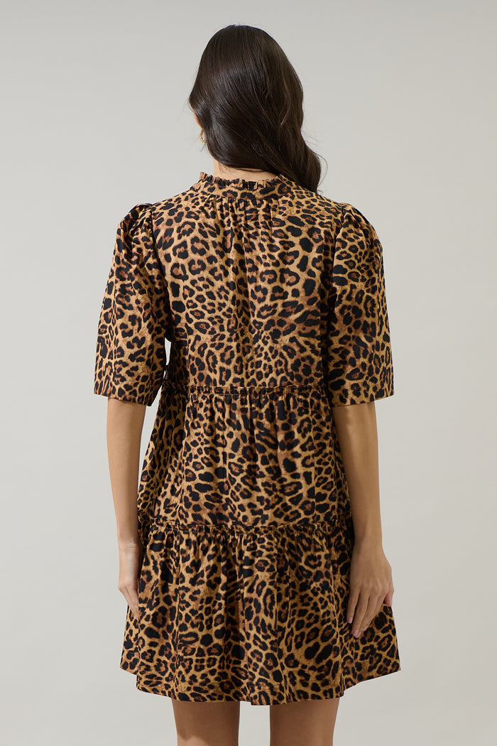 Shaina Leopard Dixie Split Neck Shift Dress