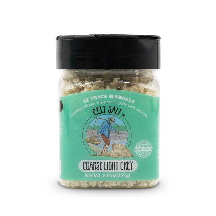 Shaker of Coarse Light Grey Celt Salt 8oz.