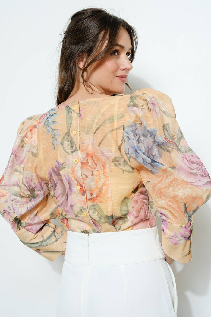 Style the Sheer Floral Puff-Sleeve Blouse exclusively at Born To Glam
