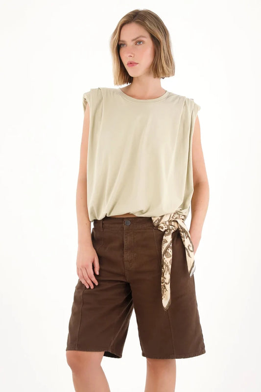 Shirt with Draped Shoulder Detail in Brown for Women