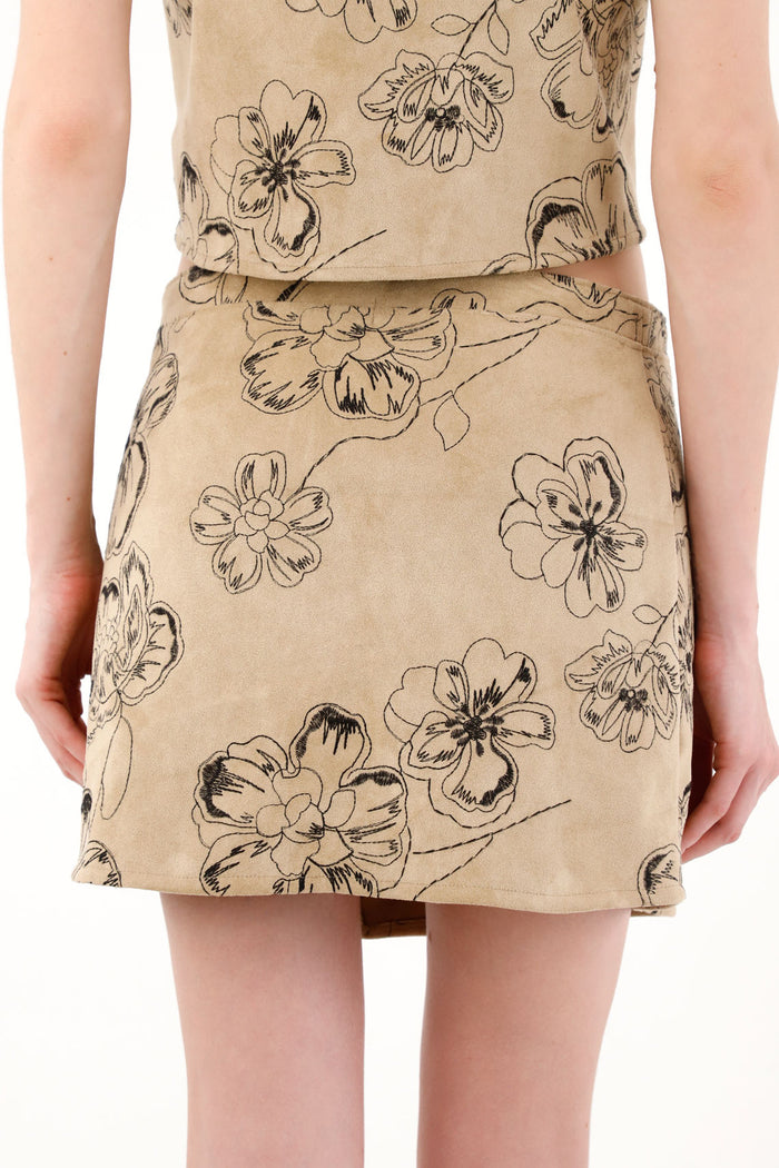 Short Suede Skirt with Floral Design for Women