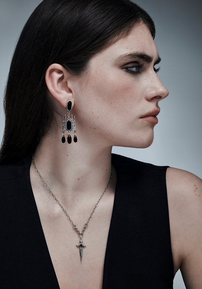 Sica Sword Sterling Silver Black Spinel Necklace