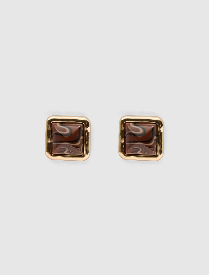 Signature Suki Square Stud Earrings 0 Merlot Gold Forever New