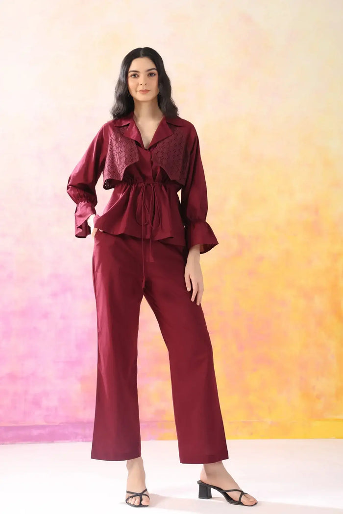 Sleek Essence Maroon Cotton Co-ord Set