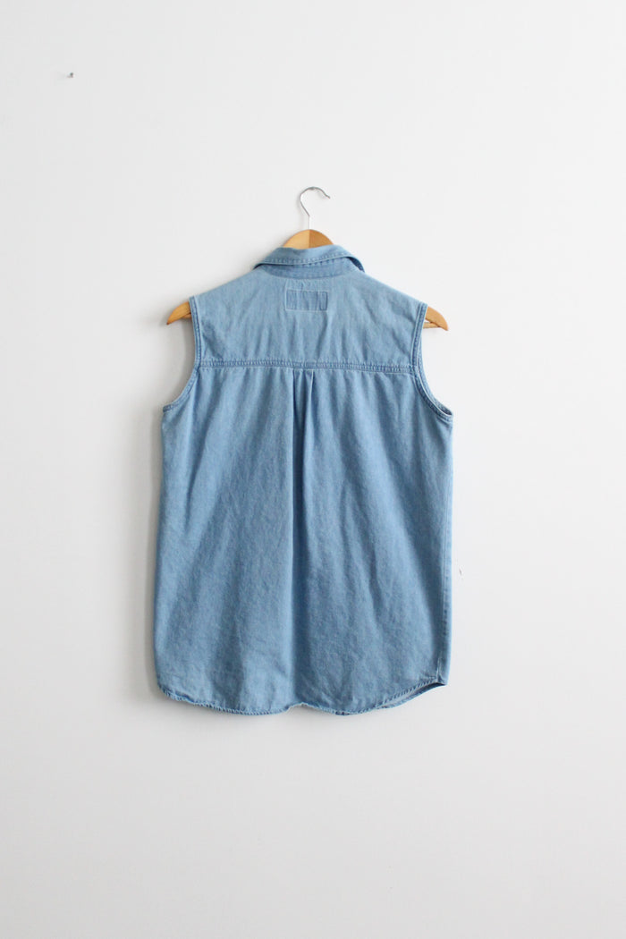 sleeveless denim button up