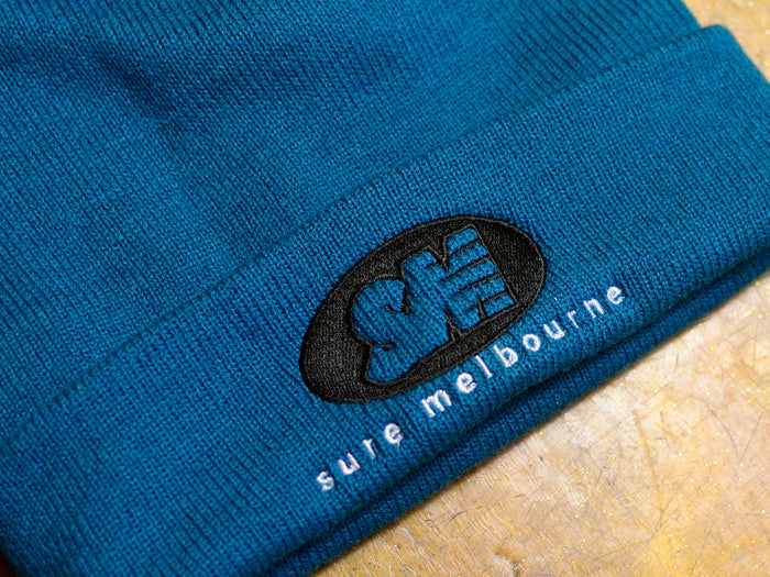 SM Oval Embroidered Cuff Beanie - Atlantic / Black