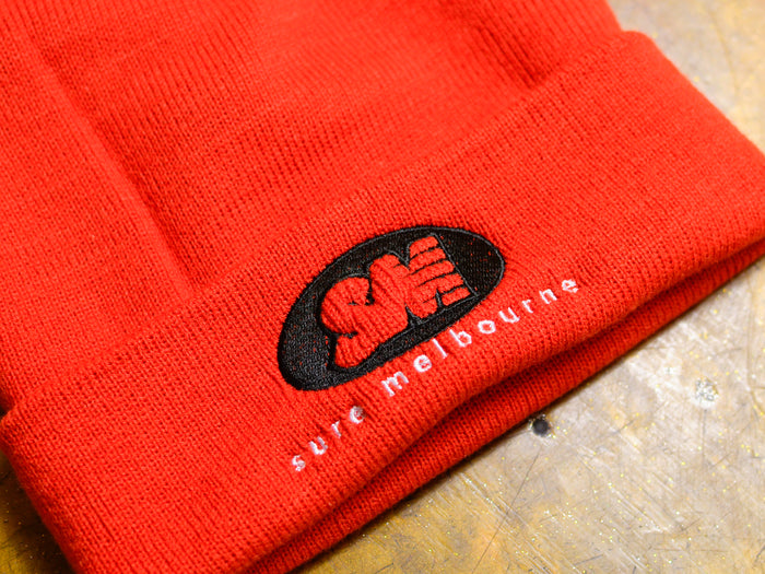 SM Oval Embroidered Cuff Beanie - Autumn / Black