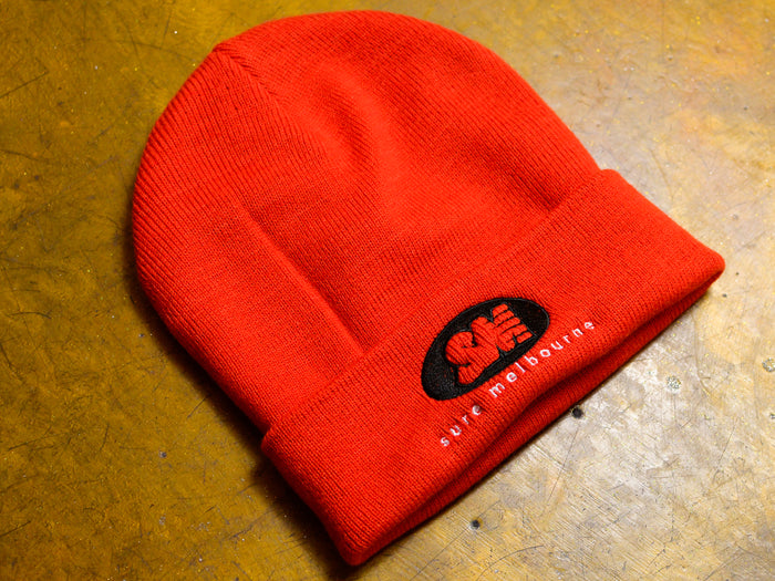 SM Oval Embroidered Cuff Beanie - Autumn / Black
