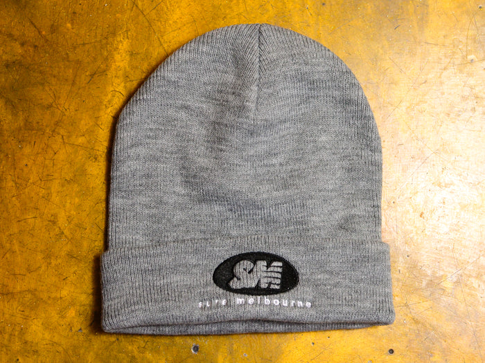 SM Oval Embroidered Cuff Beanie - Grey Marle / Black