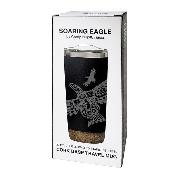 Cork base travel Mug in the box white background