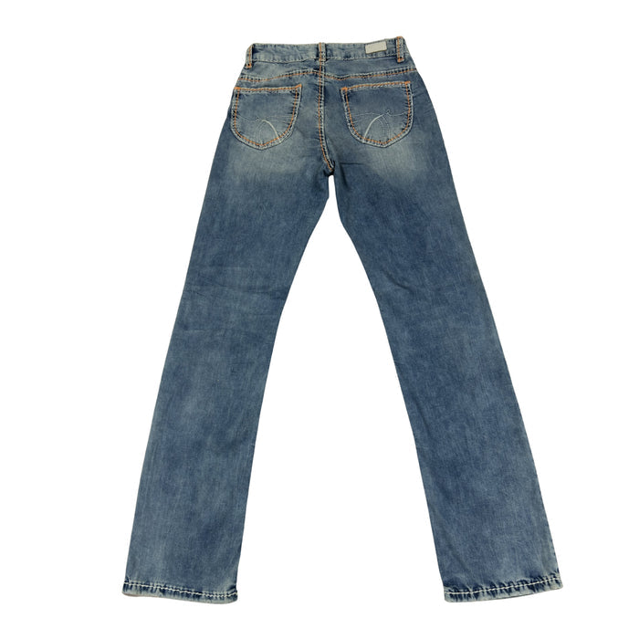 Soccx Denim Straight Leg Jeans – Medium Wash s Oranžovým Prošíváním