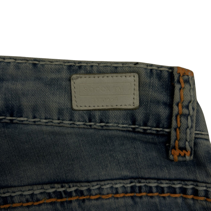 Soccx Denim Straight Leg Jeans – Medium Wash s Oranžovým Prošíváním