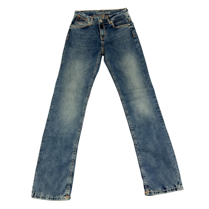 Soccx Denim Straight Leg Jeans – Medium Wash s Oranžovým Prošíváním