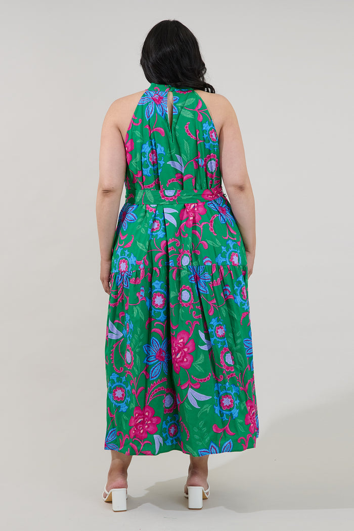Socoro Sleeveless Halter Midi Dress Cabina Floral Curve
