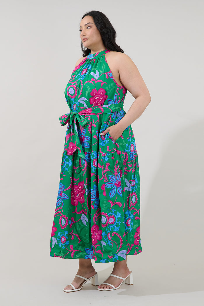 Socoro Sleeveless Halter Midi Dress Cabina Floral Curve