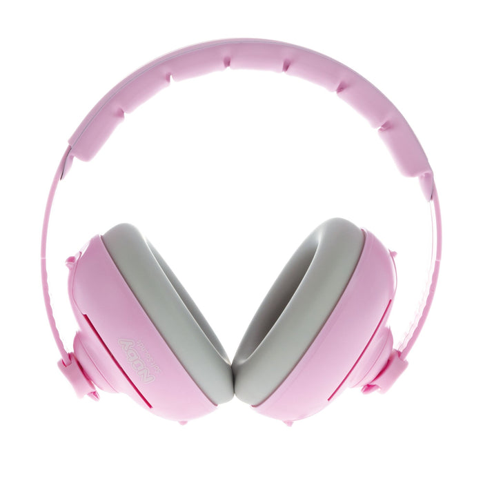 Soft Sounds 2-in-1 Noise Cancelling Earmuffs in pink feature gray padded cushions for a comfortable fit. Ideal for kids, these over-ear headphones combine style and protection from loud noises.