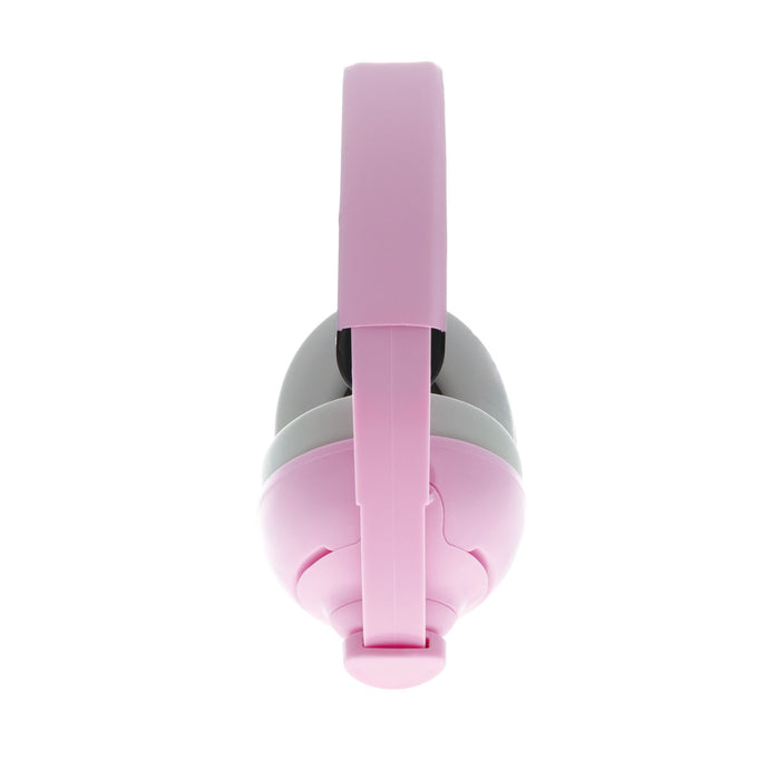 Overhead view of Soft Sounds 2-in-1 Noise Cancelling Earmuffs in pink, designed for baby hearing protection, displayed on a white background.