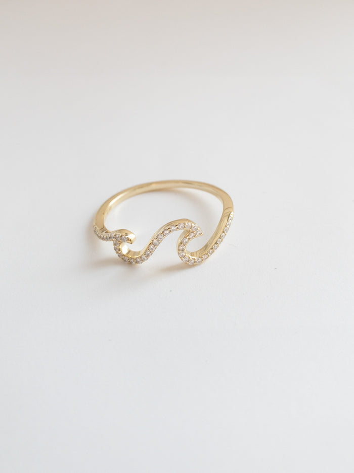 Sparkling double wave ring in gold sterling silver
