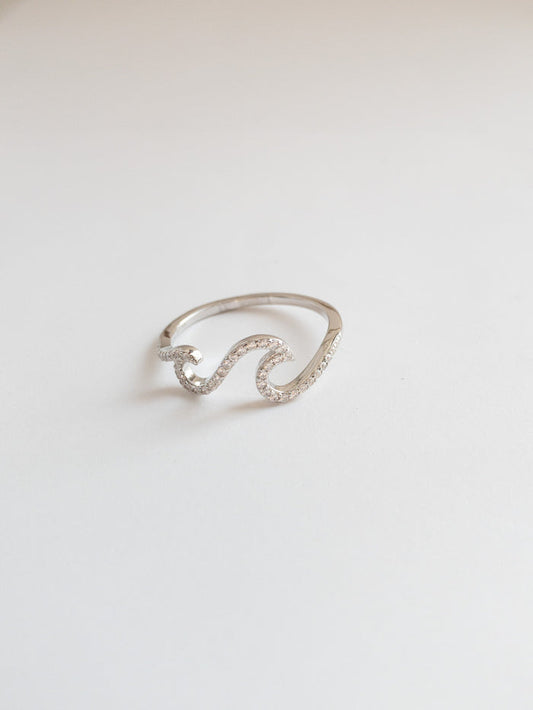 Sparkling double wave ring - sterling silver