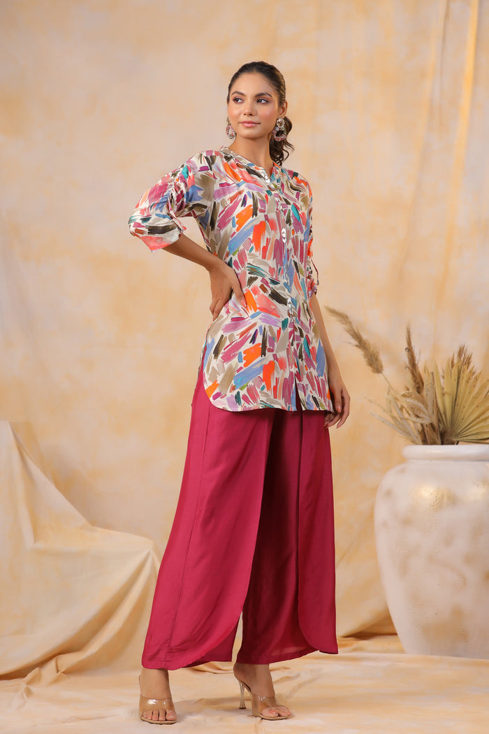 Strokes On Russian Silk With Panelled Pants Co-ord Set