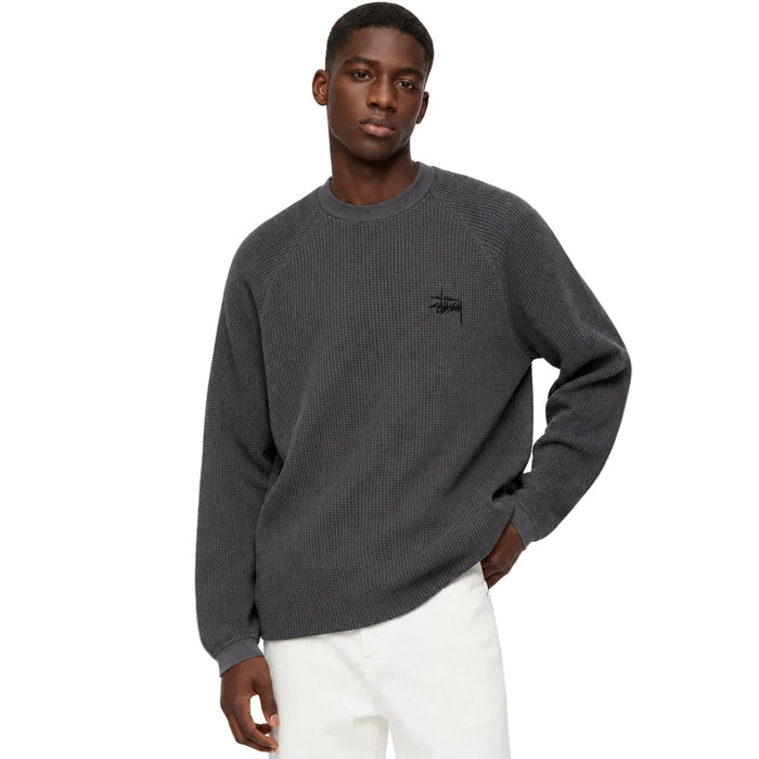 Stussy Raglan Thermal Long-Sleeve Crew Washed Black - AFewVibe