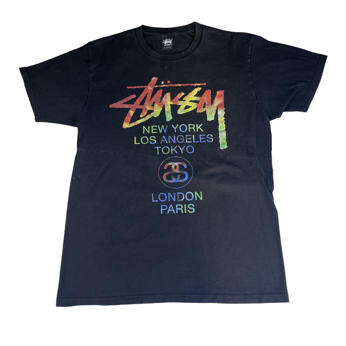 Stüssy "World Tour" Rainbow Tee – Black / M