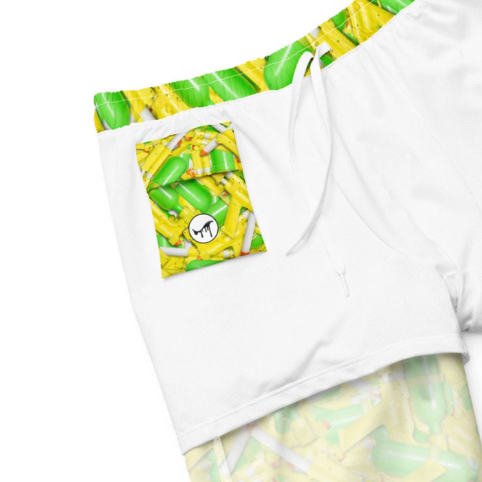 Summer Soaker Men's Swim Shorts in Neon Nostalgia Blast. OEKO-TEX® 100, REACH Compliant, Zero-Wastewater Printing.