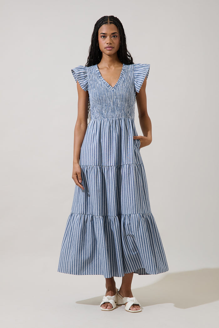 Sunfire Tiered Midi Dress Ramila Stripe