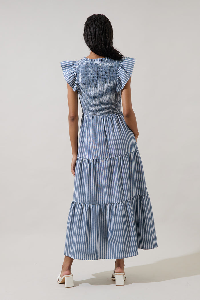 Sunfire Tiered Midi Dress Ramila Stripe