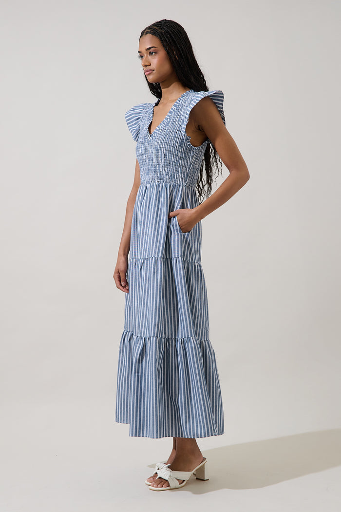 Sunfire Tiered Midi Dress Ramila Stripe