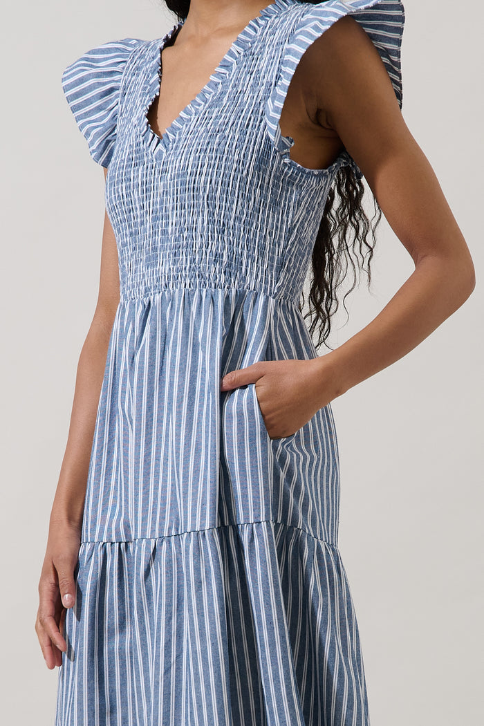 Sunfire Tiered Midi Dress Ramila Stripe